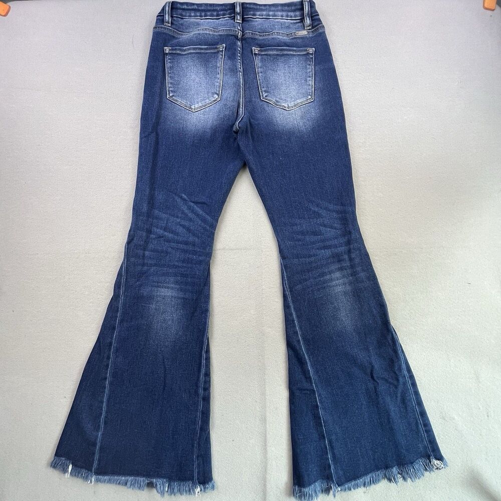 KanCan Kurvy Mid Rise Super Flare Jeans Women 28 Blue Denim Raw Hem Boho Hippie - Picture 9 of 14